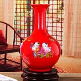 领格景德镇陶瓷器 现代时尚摆件中国红富贵牡丹落地大花瓶装饰品婚庆 童子闹春中号 高38cm