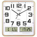 康巴丝（Compas）挂钟客厅 万年历温湿度时钟 简约方形日历石英钟表挂墙C2983 闪金