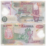 非洲-全新UNC 赞比亚纸币 外国钱币收藏套装 已退出流通 1000克瓦查塑料钞  P-44 单张
