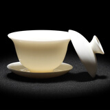 豹霖 陶瓷盖碗茶杯大号功夫茶具配件青花瓷三才敬茶碗茶备泡茶壶 羊脂玉-纯白