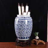 予乐陶书画桶客厅花瓶摆件青花瓷大口径卷轴缸景德镇陶瓷新中式装饰摆件 冬瓜型高度58肚径42cm不含画轴