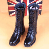 YDL.LAORT马靴 加绒秋冬 柳钉靴男士皮靴英伦高筒韩版潮流中筒机车 长靴子 光面冬款增高版 40