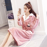 奥蜜雪睡袍女冬加厚长款秋冬季珊瑚绒睡衣女士可爱宽松保暖浴袍家居服 P-003 L （105-125斤）