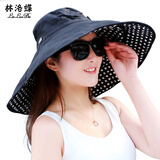 林洛蝶 夏天女士大檐遮阳帽防紫外线太阳帽户外遮阳帽可拆卸双面防晒帽度假沙滩帽女M356 可拆多用大沿帽黑色波点M356