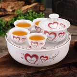 恒古（Heregur）迷你袖珍旅行茶具户外用品旅游便携式车载办公紧凑型青花陶瓷功夫茶具套装 心心相印袖珍型茶具