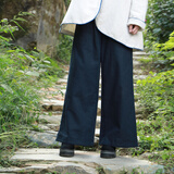 乱在江南棉麻休闲阔腿裤女秋冬新品宽松显瘦民族风简约长裤 蓝色 L