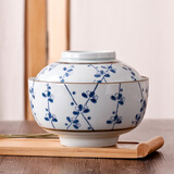 LICHEN 景德镇陶瓷碗 日韩式大号方便面碗 带盖泡面碗 汤碗 蓝梅口径16.5厘米