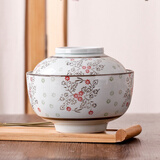 LICHEN 景德镇陶瓷碗 日韩式大号方便面碗 带盖泡面碗 汤碗 唐草口径16.5厘米