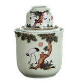 盛天下 景德镇陶瓷温酒壶 烫酒温酒器 热酒黄酒白酒杯酒具套装 二两半斤 松鹤延年-温酒壶-半斤装 3件套