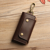 LAXS钥匙包男士多功能大容量汽车锁匙包大容量复古文艺腰挂二层牛皮 升级版深咖