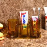 韩国进口浴室漱口杯情侣洗漱杯牙刷杯塑料杯刷牙杯子喝水杯 黄色套装