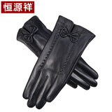 恒源祥真皮手套女冬季加绒保暖触屏开车骑车户外骑行女士秋季防泼水防风摩托车皮手套加厚防寒 50M18911黑色M