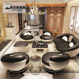 胜优美 皮艺沙发 简约现代真皮沙发 时尚个性客厅组合 创意弧形单人三位沙发 休闲接待会客区办公室家具 真皮(接触面牛皮) 三人位