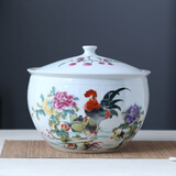 瓷小奴家用陶瓷米缸米桶带盖储物罐箱酒腌菜肉油缸密封防潮虫 金鸡报喜20斤