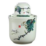 盛天下 景德镇陶瓷温酒壶 烫酒温酒器 热酒黄酒白酒杯酒具套装 二两半斤 翠玉满堂-温酒壶-半斤装 3件套