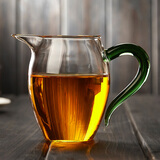 美斯尼 玻璃公道杯加茶漏套装茶具配件茶滤过滤网茶海分茶器功夫茶具 绿柄380毫升
