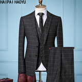 海派浩宇格子西装西服套装男修身商务正装深灰色面试职业装两件套礼服 9911深灰色 L (170)