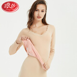 浪莎保暖内衣女加绒加厚冬季低领长袖紧身美体修身V领肉色无缝打底衫内穿秋衣单件上衣 肤色 均码