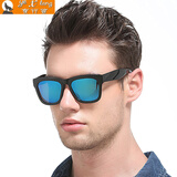 夜行狼（YEXINGLANG）太阳镜女款偏光潮复古反光炫彩防紫外线明星款墨镜男 亮黑框炫蓝片