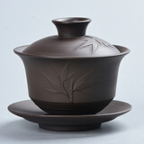 瓷牌茗茶具原矿紫砂盖碗茶杯茶备功夫茶具泡茶碗三才杯敬茶碗手抓壶大号 紫砂（节节高）盖碗