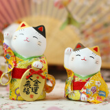 药师窑日本招财猫摆件招福招财小判金币日式治愈可爱生日结婚创意礼品 金运来福对猫（小号）