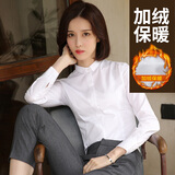 沐晴轩 长袖衬衫女修身韩版春秋季职业装白打底衬衣学生 129白色加绒款 M/36
