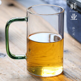 祥业 玻璃杯 彩色带把有手柄玻璃运动水杯饮料果汁商务办公家用茶水杯 绿色带把玻璃杯350ml（大）