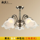 格蕴美式吊灯简约大气客厅灯欧式田园古铜餐厅卧室灯北欧复古灯具 青古铜色5头*配三色光全谱护眼