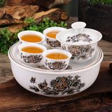 恒古（Heregur）迷你袖珍旅行茶具户外用品旅游便携式车载办公紧凑型青花陶瓷功夫茶具套装 国色天香袖珍型茶具