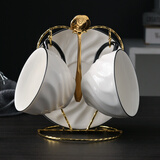 一淘一陶欧式陶瓷咖啡杯套装简约小奢华咖啡杯套具英式下午茶红茶具网红INS北欧创意简约家用咖啡杯碟 JD-黑色釉罗纹两杯碟金勺配金架