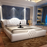 锦皓（JURHOO）锦皓欧式真皮床双人床大床主卧轻奢现代简约 真皮床+2床头柜+独立袋乳胶床垫 1800*2000