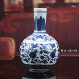 信德恒摆件 客厅书房装饰品摆件仿古迷你青花瓷小花瓶瓷器景德镇陶瓷器 高15.5CM天球瓶花瓶