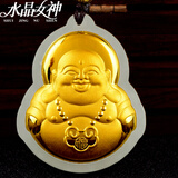 水晶女神 金镶玉吊坠女款 足黄金佛项链 弥勒佛公和田玉佛 玉石带证书