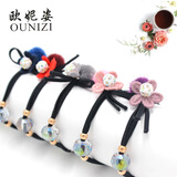 欧妮姿头绳发圈扎头发皮筋韩国发饰五件套装小清新头饰女简约橡皮筋发绳 花朵水钻款五件套