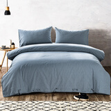 黄河口老粗布四件套纯棉全棉加厚纯色条纹方格被套床单四件套 家纺床上四件套 小格子淡蓝色 1.8/2.0米床四件套/被套2.0*2.3