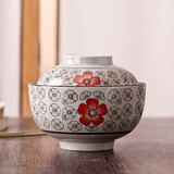 LICHEN 景德镇陶瓷碗 日韩式大号方便面碗 带盖泡面碗 汤碗 红富贵口径16.5厘米