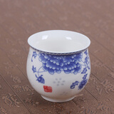 杰艺茶具陶瓷单个茶 耐热个人杯双层泡茶杯大号主人杯品茗杯青花瓷山水功夫茶杯 双层青花单杯-国色天香 普通安全包装