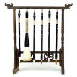 六品堂 鸡翅木红木龙头毛笔架子 文房四宝湖州毛笔湖笔狼羊兼毫毛笔挂笔架套装