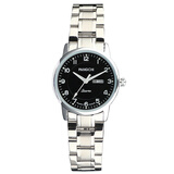 鹏志（PANGCHI） 进口机芯大数字男表双日历中老年人手表实心精钢带夜光防水女表 双日历钢带黑面(女款)