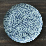和风四季浅田烧家用圆盘釉下彩日式餐具陶瓷盘汤盘圆盘盘子饭盘菜盘凉菜盘 10英寸大号青花圆盘 25cm