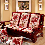 艺云阁 实木沙发垫 加厚红木沙发坐垫中式椅垫沙发垫子带靠背套装可拆洗 荷塘月色红 50*45*高度60/优质棉