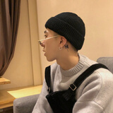 慕瑾繁饰韩版秋冬帽子男纯色毛线帽男女针织瓜皮帽潮百搭休闲嘻哈保暖冷帽 黑色 均码有弹性