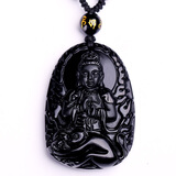 添祥天然黑曜石吊坠2024龙年十二生肖吉祥物八大守护神吊坠附鉴定证书 属猴  大日如来