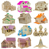 齐峰3d立体拼图积木玩具摆件房屋建筑家具模型木质儿童手工拼插装礼物 小屋10款