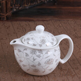 杰艺陶瓷茶壶大号单壶功夫茶具青花瓷品茗杯山水青花泡茶壶大容量茶壶 双层茶壶-(白金叶子)