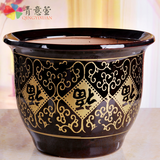 青意萱 陶瓷花盆陶瓷花盆多肉植物大型铁树发财树盆 棕黑色陶瓷花盆 特大