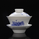 华光国瓷 釉下彩茶杯盖碗 骨瓷功夫茶具泡茶碗 青花瓷三才茶盖碗 水天青莲