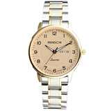 鹏志（PANGCHI） 进口机芯大数字男表双日历中老年人手表实心精钢带夜光防水女表 双日历间金金面(男款)