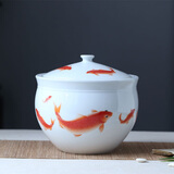 瓷小奴家用陶瓷米缸米桶带盖储物罐箱酒腌菜肉油缸密封防潮虫 鱼儿游12斤