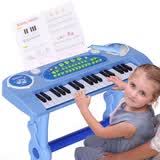 俏娃宝贝 儿童电子琴多功能手拍鼓小钢琴带话筒宝宝音乐女孩玩具生日礼物 蓝色耐摔带手拍鼓琴 可接手机